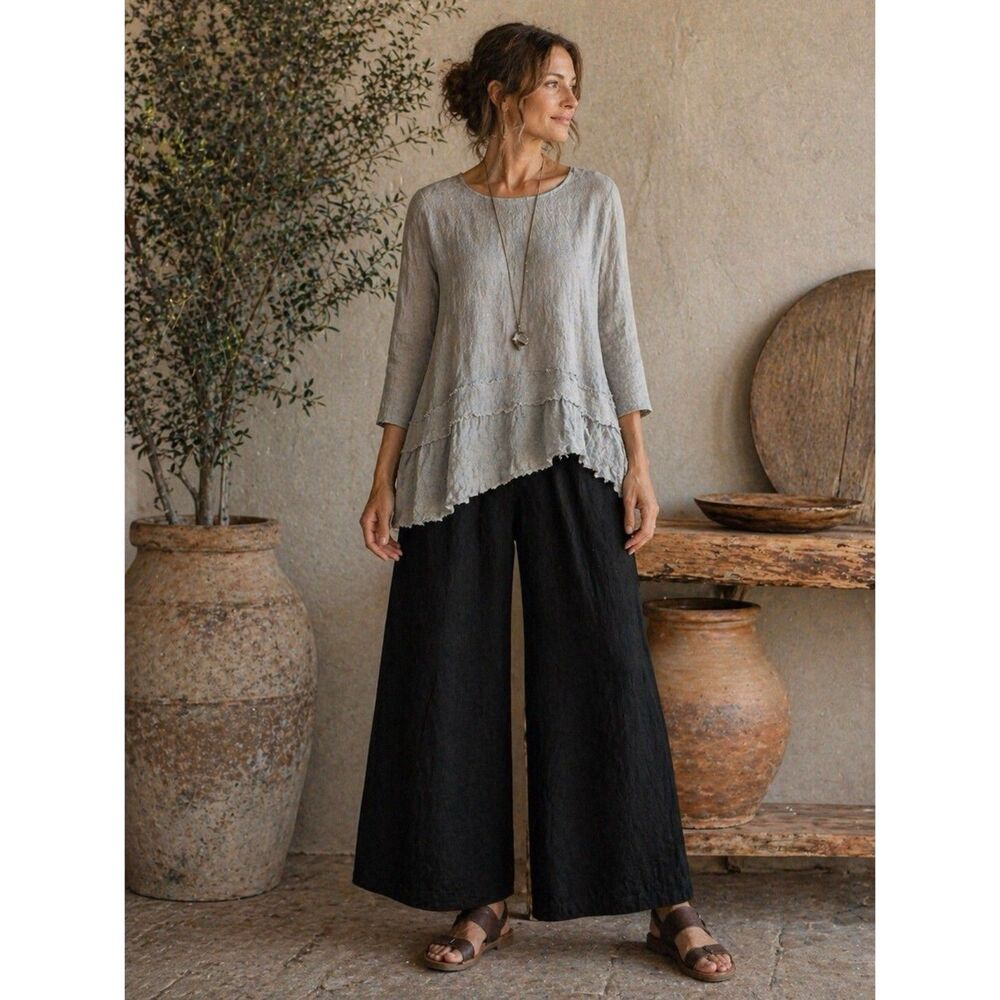 Bryn Walker Size Large Black Wide Leg Pants Pull On Elastic Waist Bamboo Blend